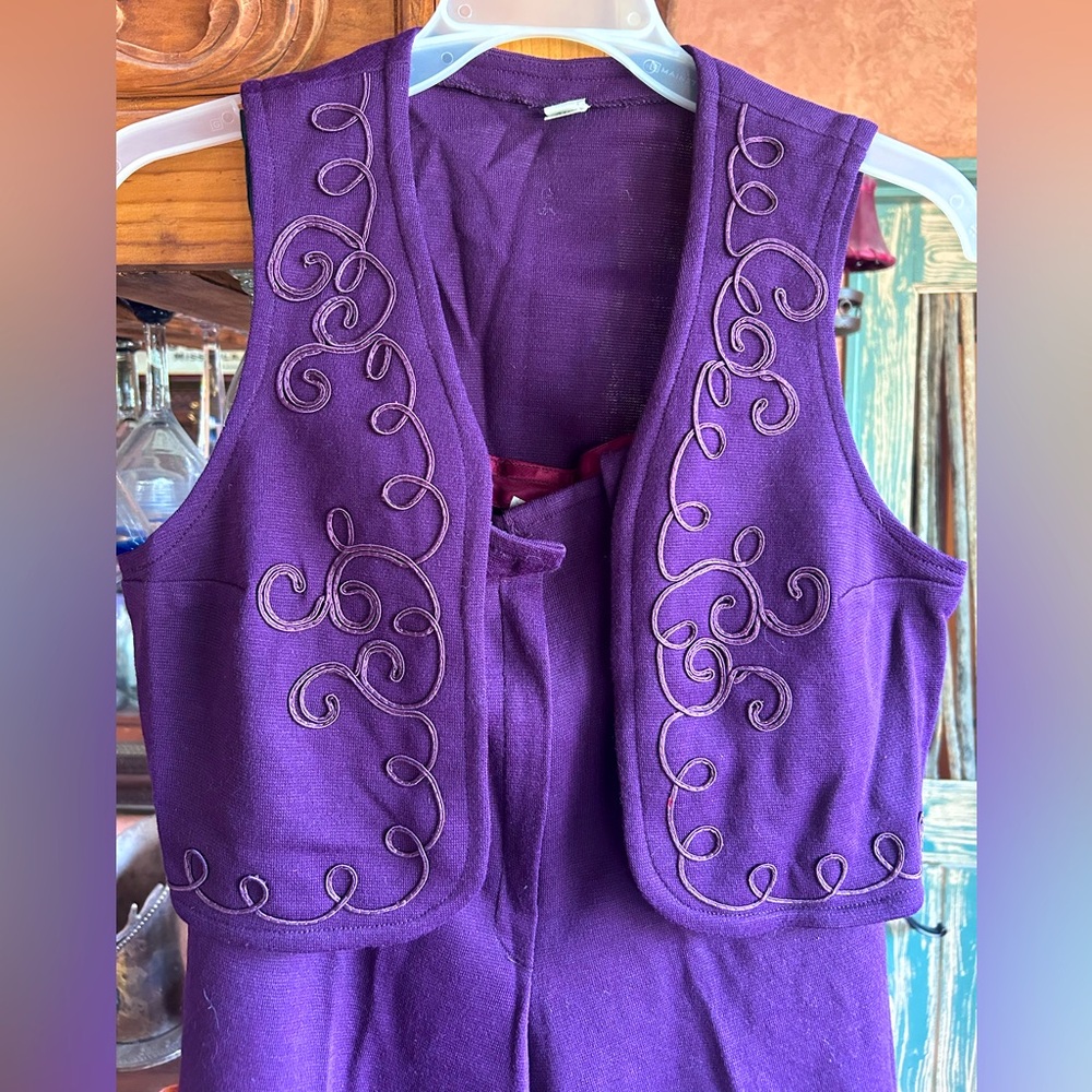 Vintage Two Piece Purple Embroidered Vest and Gaucho Pants